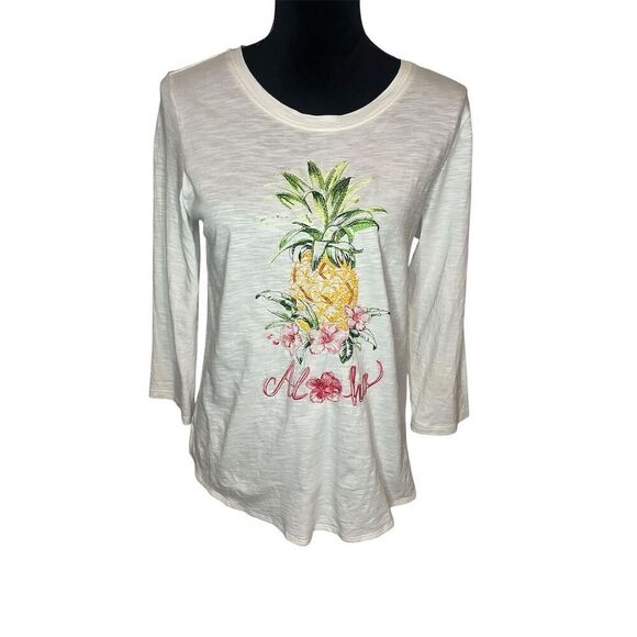 NWT TOMMY BAHAMA ASHBY ISLES EMBROIDERED PINEAPPLE 3/4 SLEEVE SHIRT SIZE SMALL - Picture 2 of 8